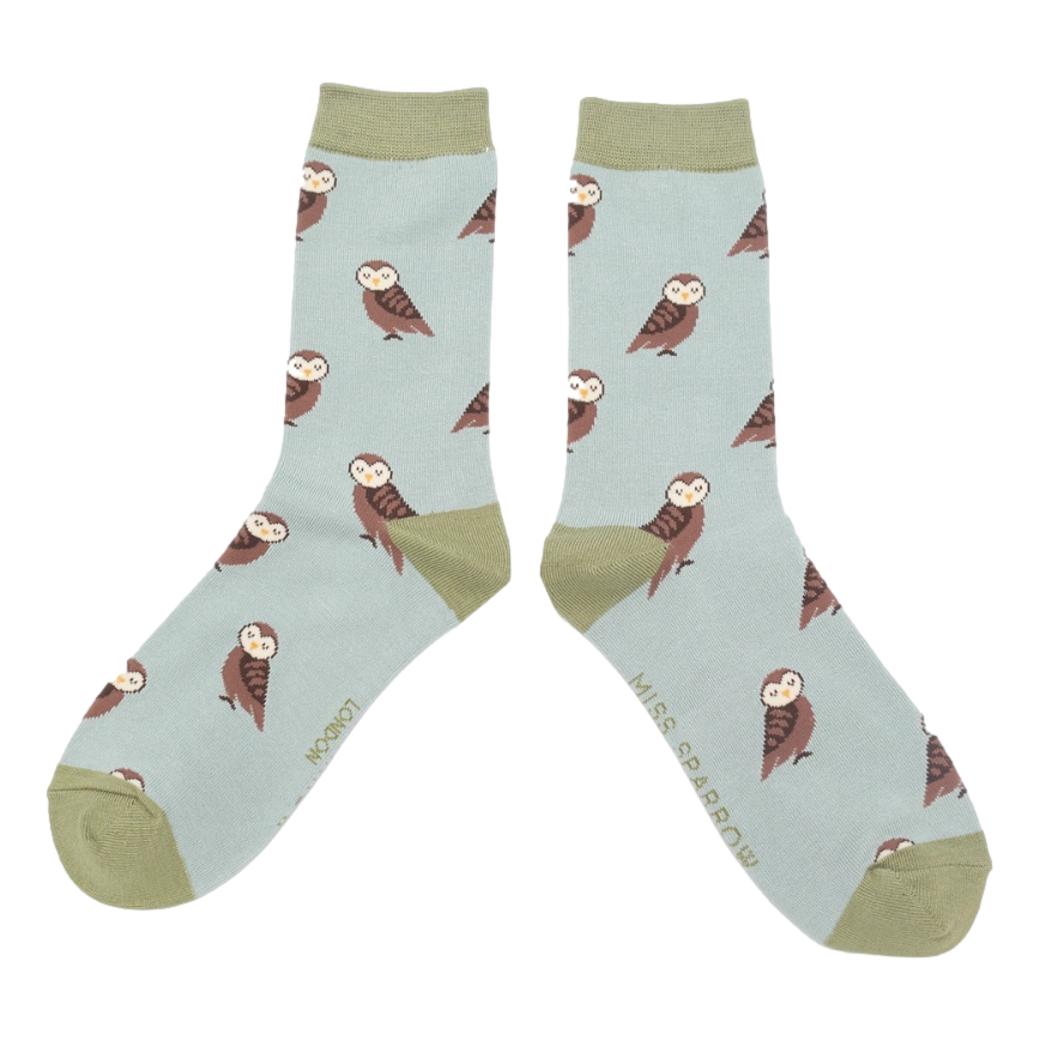 Cute Owls on Duck Egg Womens Novelty Ankle Socks Adult One Size image 0
