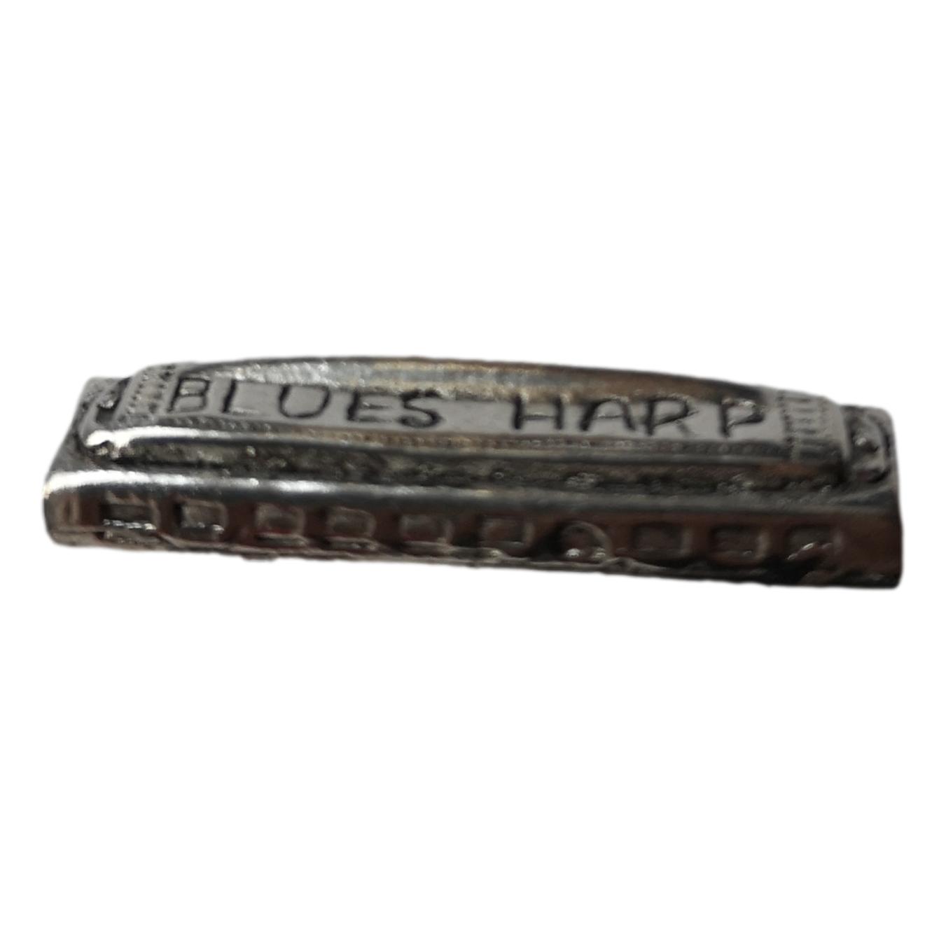 Harmonica (Blues Harp) polished pewter metal lapel pin image 0