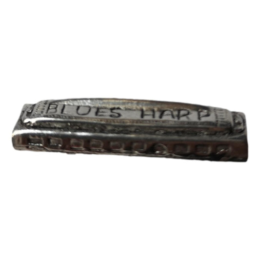 Harmonica (Blues Harp) polished pewter metal lapel pin image 0