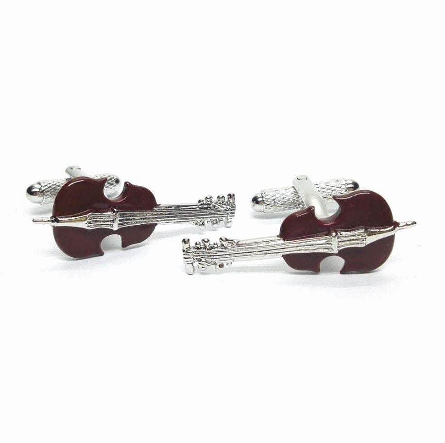 Double Bass brown and silver-plated torpedo cufflinks in padded gift box image 0