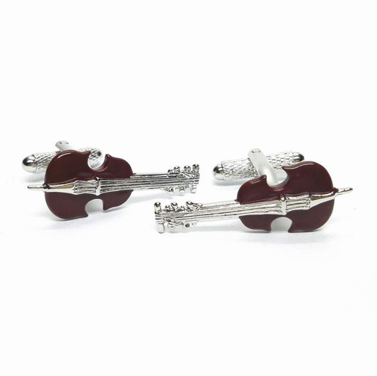Double Bass brown and silver-plated torpedo cufflinks in padded gift box image 0