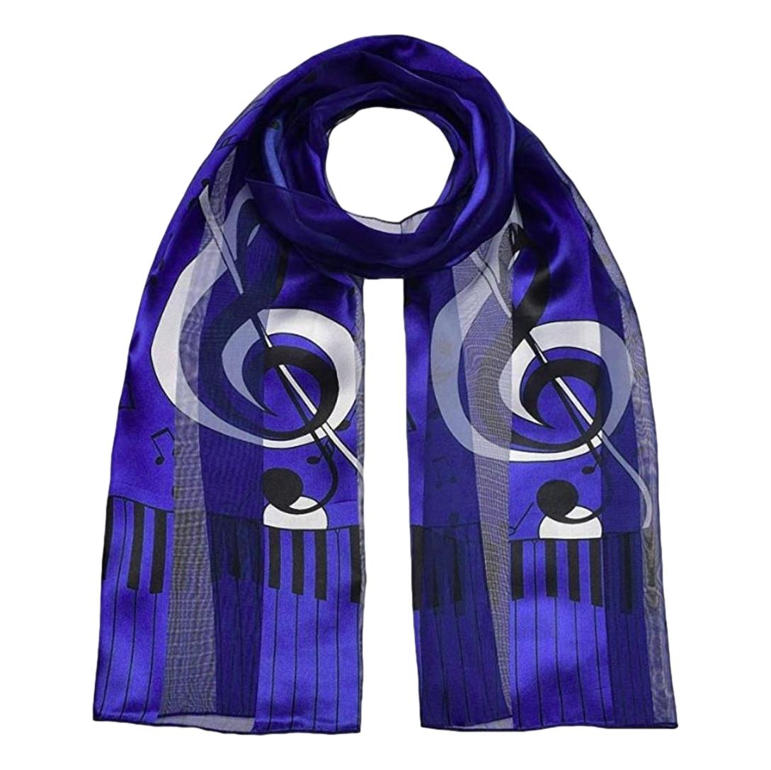 Large Treble Clef, Music Notes and Keyboard royal blue polyester scarf image 0