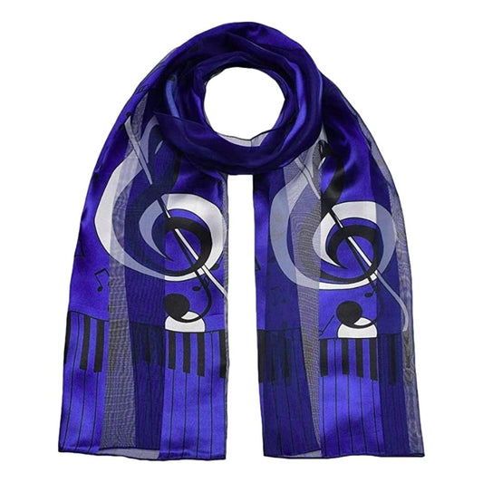 Large Treble Clef, Music Notes and Keyboard royal blue polyester scarf image 0