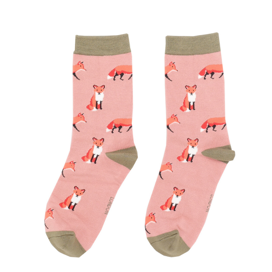Foxes on Dusky Pink Womens Novelty Ankle Socks Adult One Size