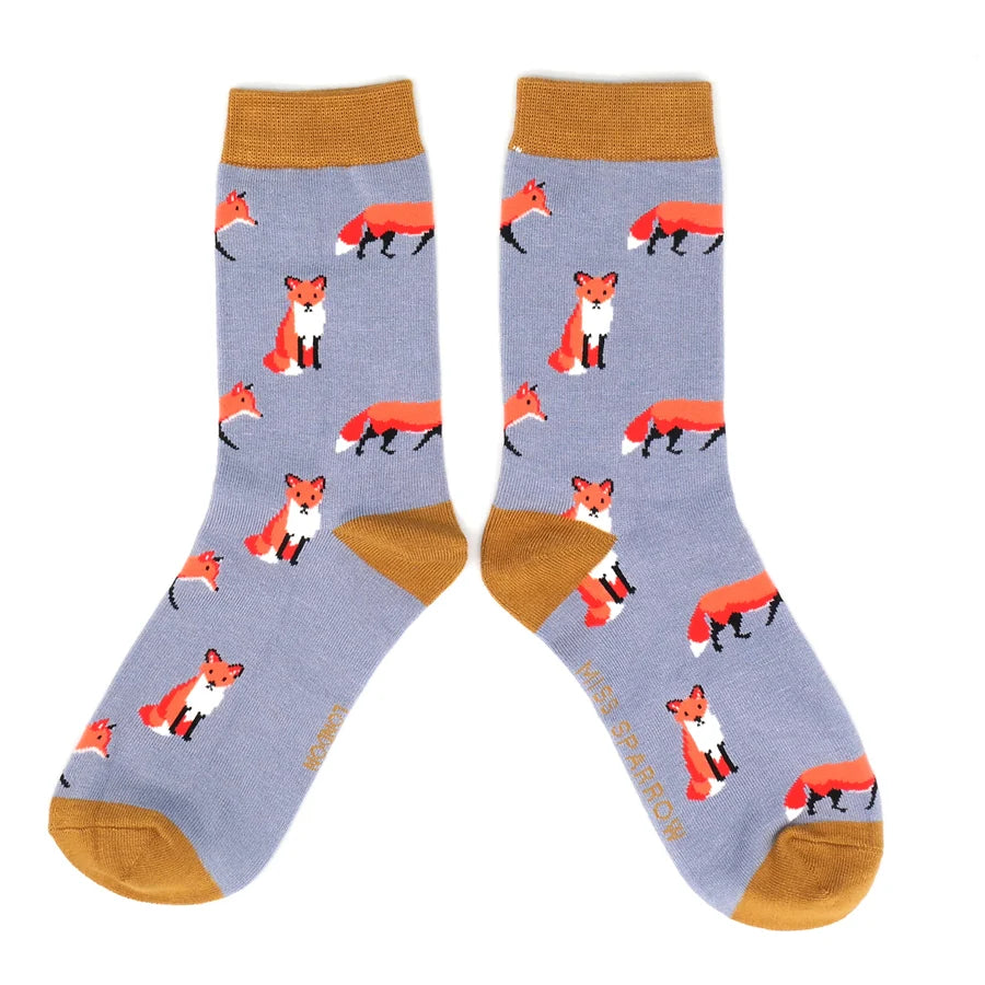 Foxes on Powder Blue Womens Novelty Ankle Socks Adult One Size
