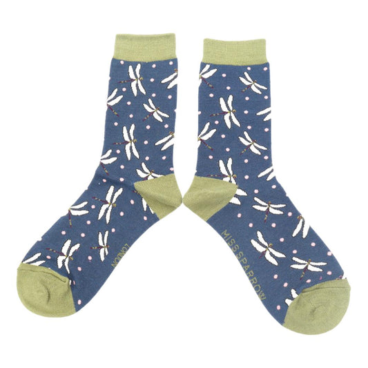 Dragonflies on Navy Womens Novelty Ankle Socks Adult One Size